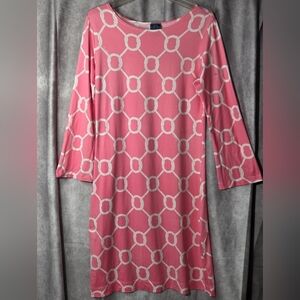 Melly M Pink White Shift Dress Stretch Knee Length Sz Med Nautical Preppy